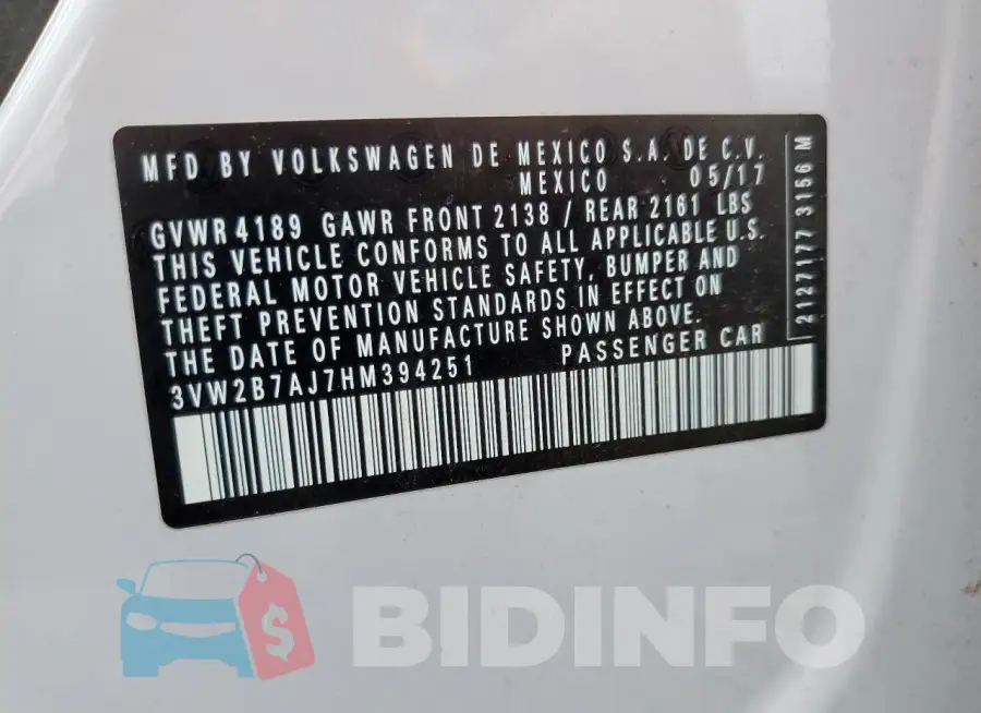3VW2B7AJ7HM394251 Photo# 13