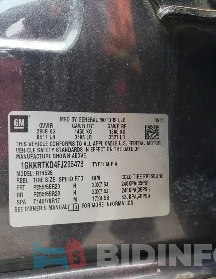 1GKKRTKD4FJ205473 Photo# 13