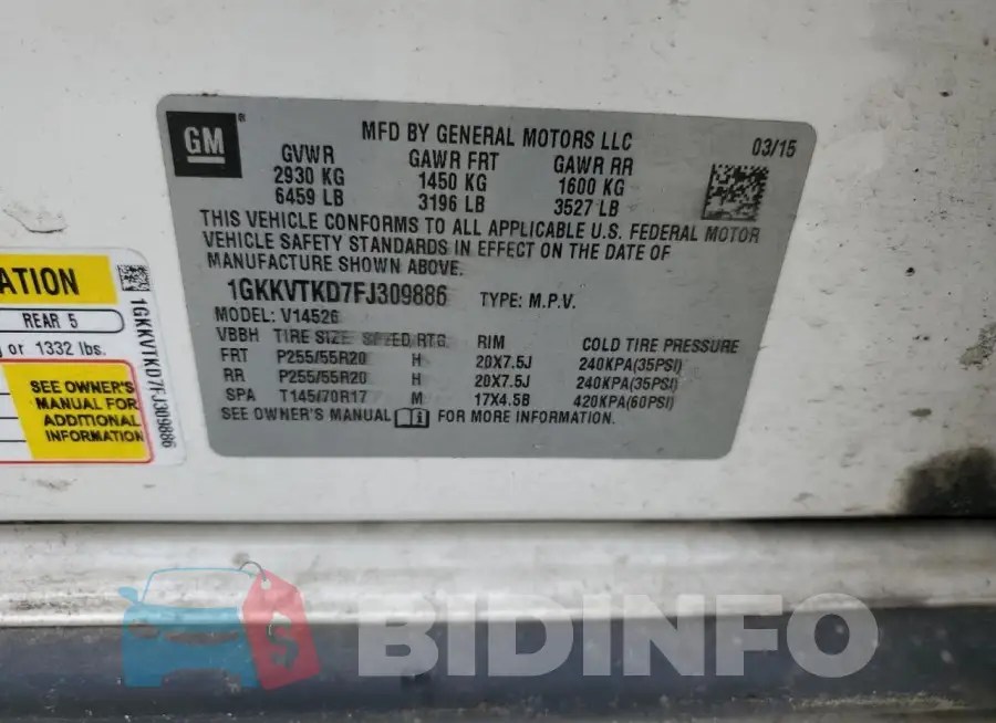 1GKKVTKD7FJ309886 Photo# 14