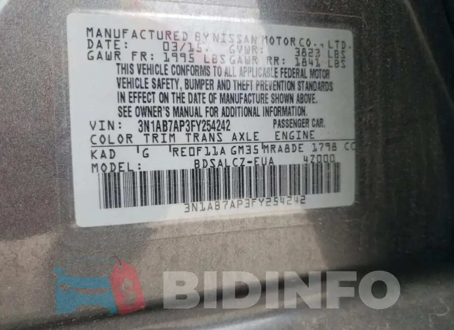 3N1AB7AP3FY254242 Photo# 12