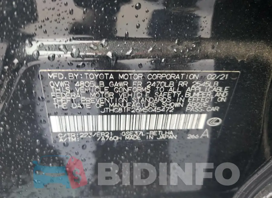 JTHC81F26M5045472 Photo# 12