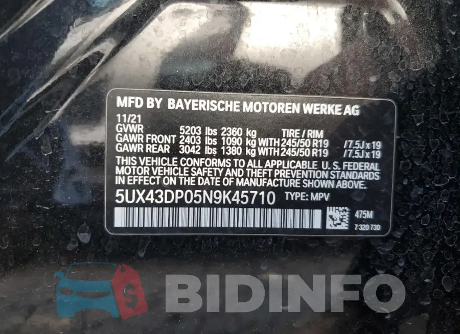 5UX43DP05N9K45710 Photo# 12