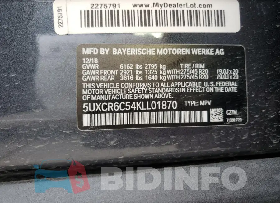 5UXCR6C54KLL01870 Photo# 12