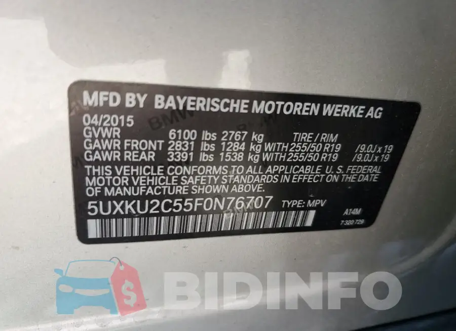 5UXKU2C55F0N76707 Photo# 13