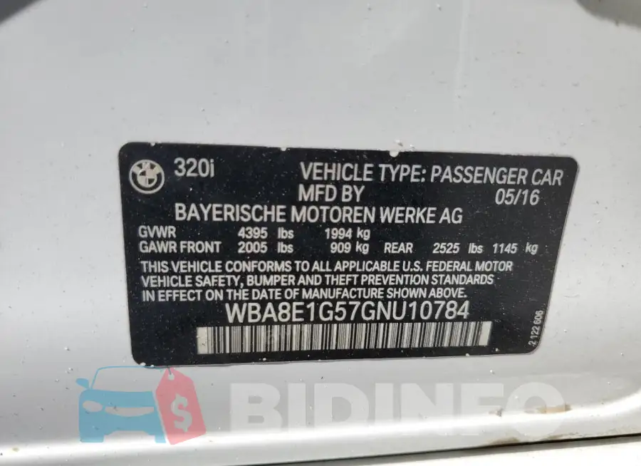 WBA8E1G57GNU10784 Photo# 13