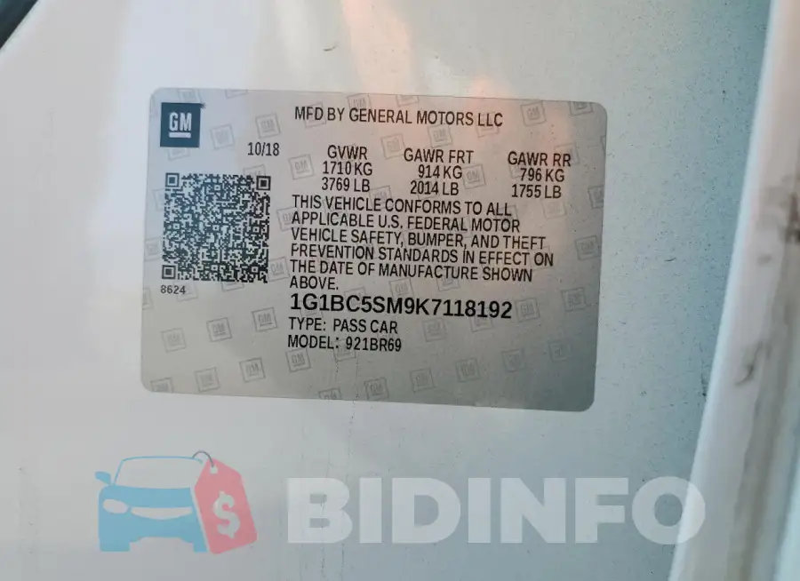 1G1BC5SM9K7118192 Photo# 12
