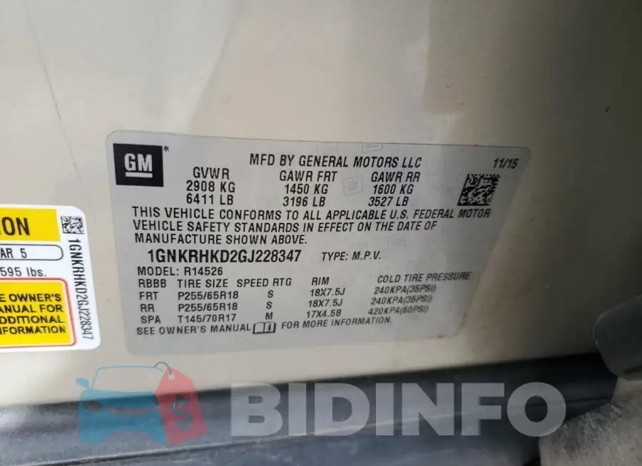 1GNKRHKD2GJ228347 Photo# 13