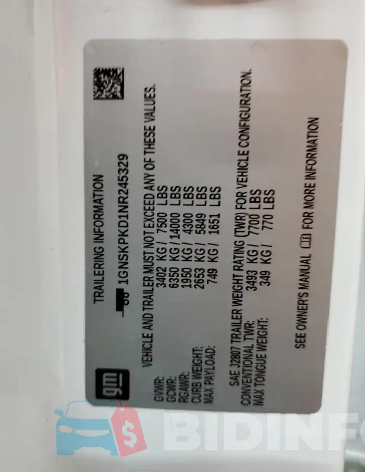 1GNSKPKD1NR245329 Photo# 13