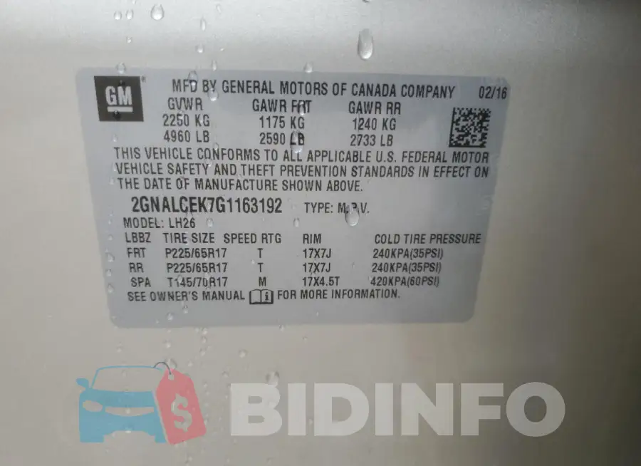 2GNALCEK7G1163192 Photo# 13