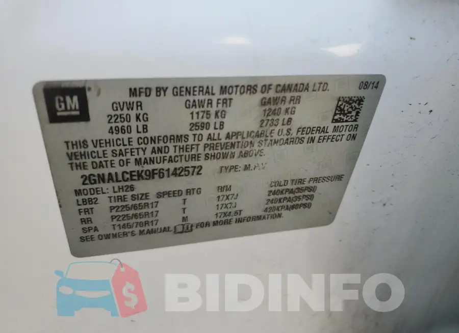 2GNALCEK9F6142572 Photo# 13