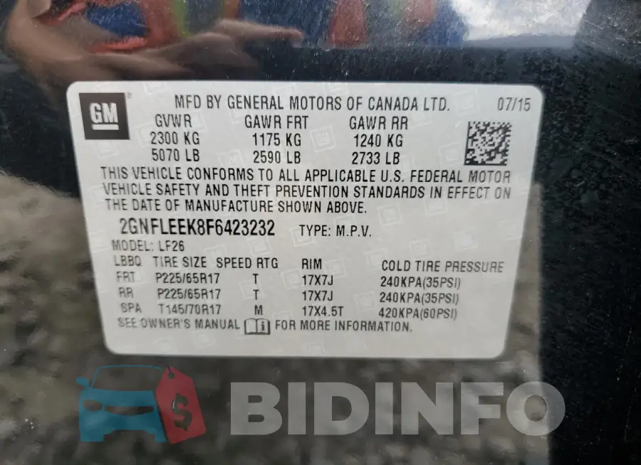 2GNFLEEK8F6423232 Photo# 13