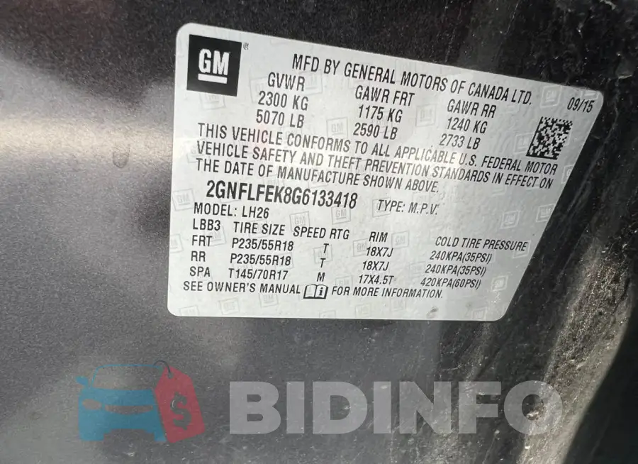 2GNFLFEK8G6133418 Photo# 9