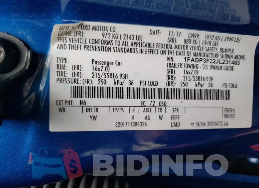 1FADP3F22JL231463 Photo# 12