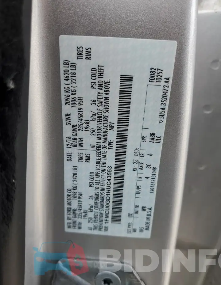 1FMCU0GD1HUC43553 Photo# 13