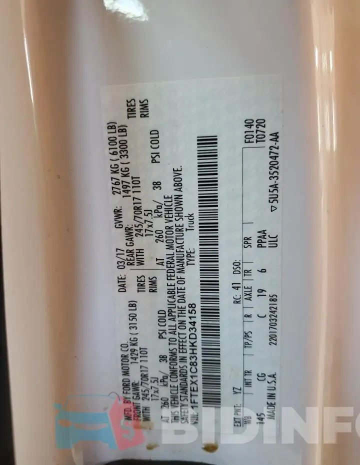 1FTEX1C83HKD34158 Photo# 12