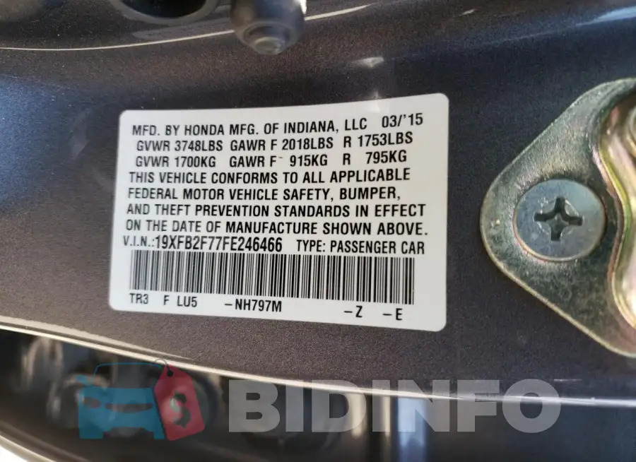 19XFB2F77FE246466 Photo# 12