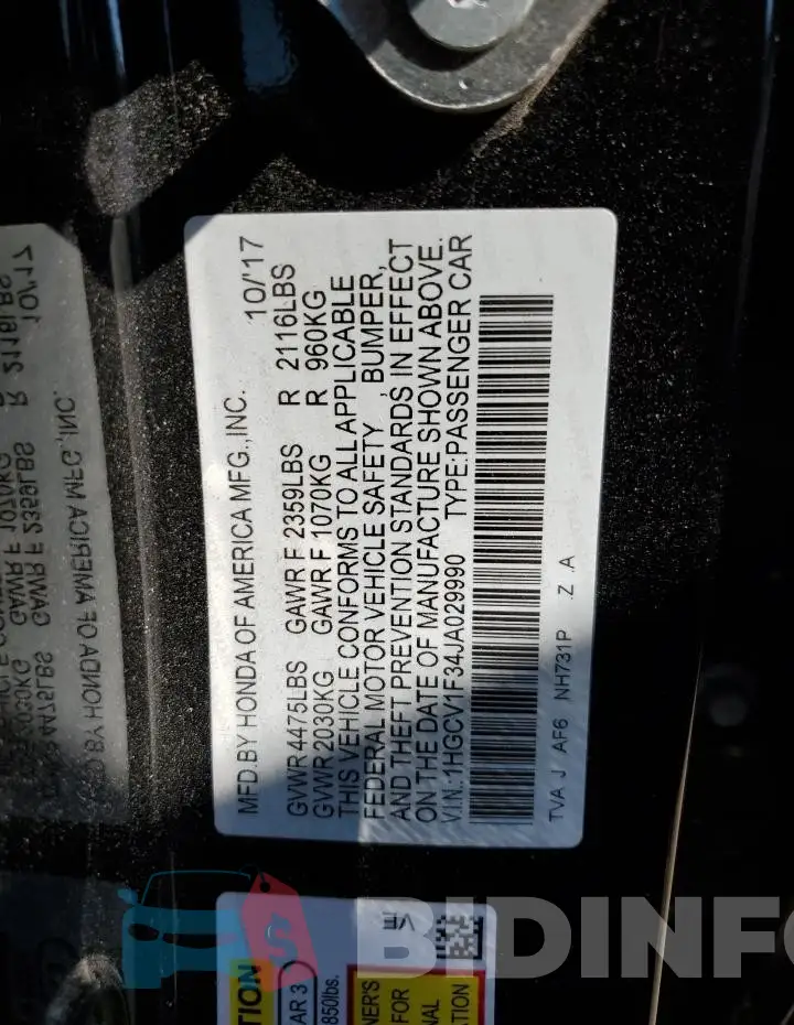 1HGCV1F34JA029990 Photo# 12