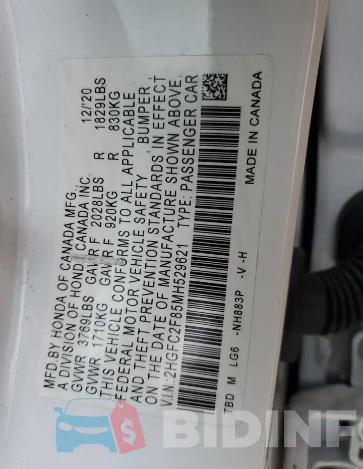 2HGFC2F85MH529621 Photo# 12