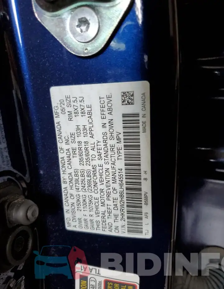 2HKRW2H86LH645514 Photo# 13