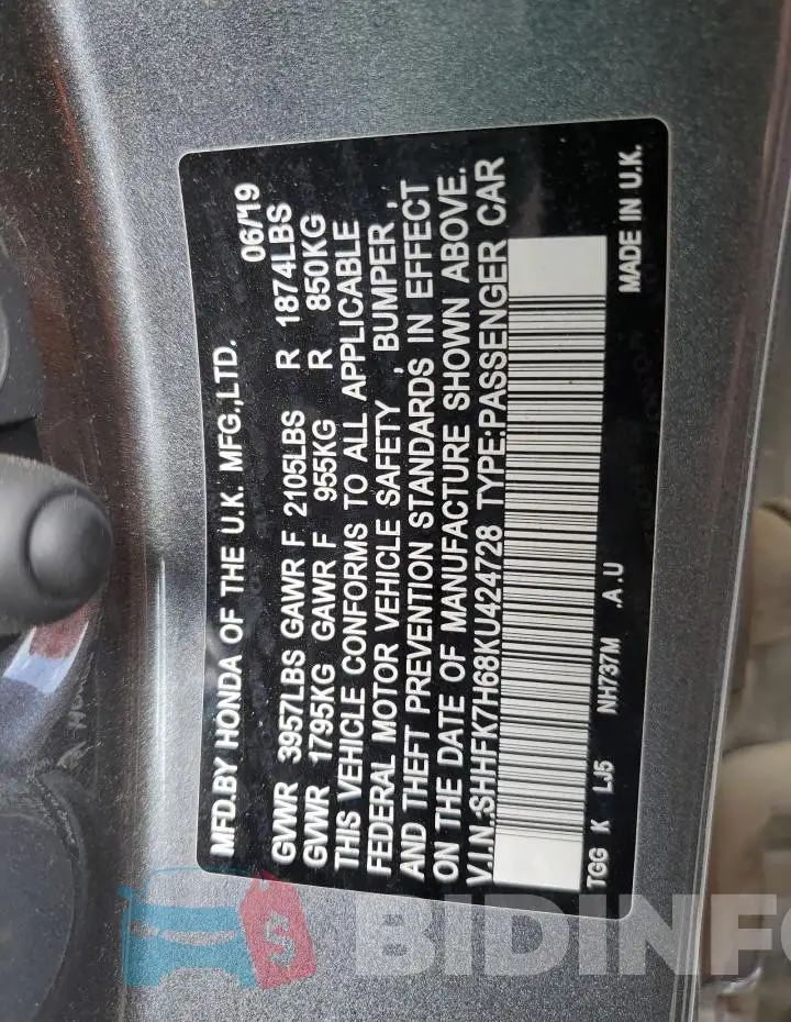 SHHFK7H68KU424728 Photo# 12