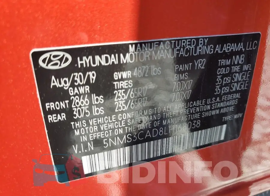 5NMS3CAD8LH168038 Photo# 13