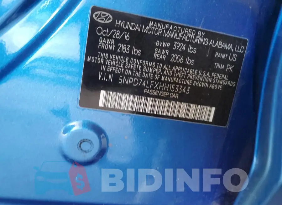 5NPD74LFXHH153343 Photo# 12