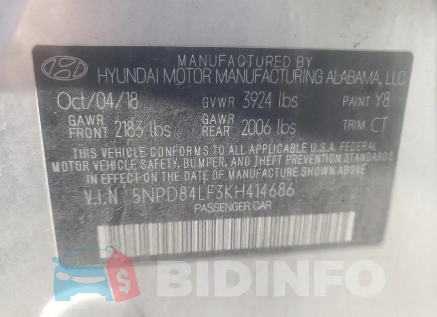 5NPD84LF3KH414686 Photo# 12