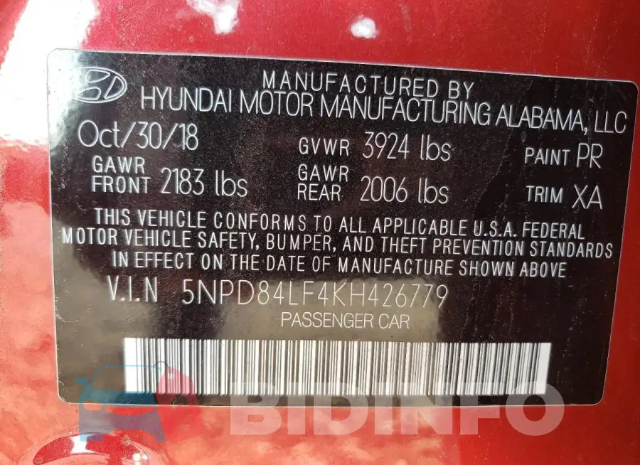 5NPD84LF4KH426779 Photo# 12