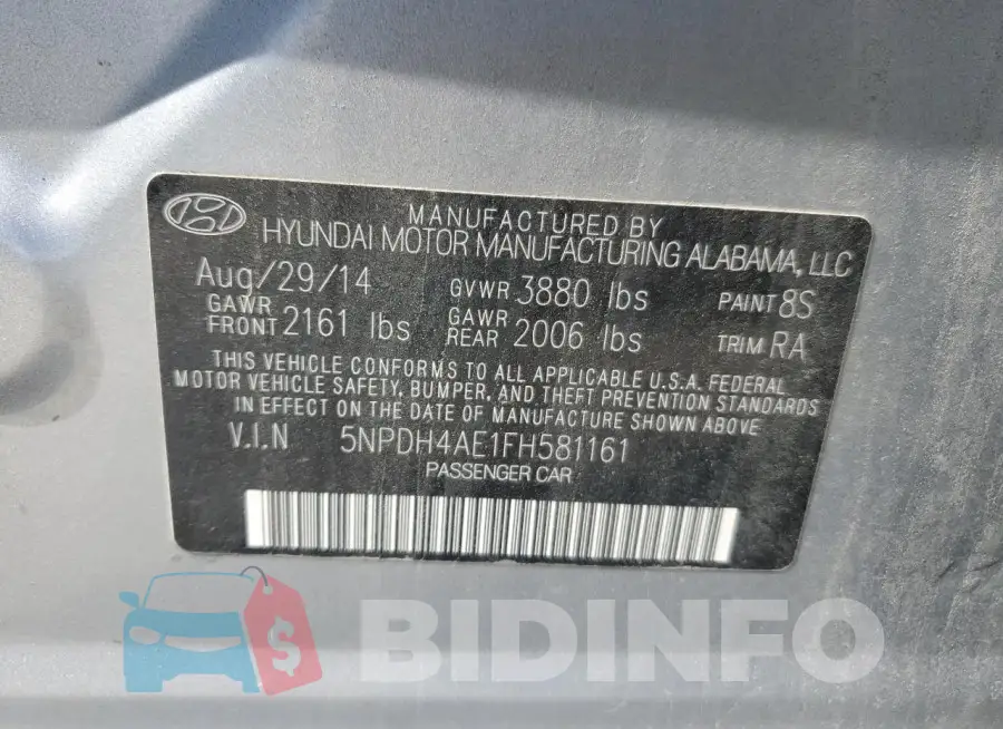 5NPDH4AE1FH581161 Photo# 12
