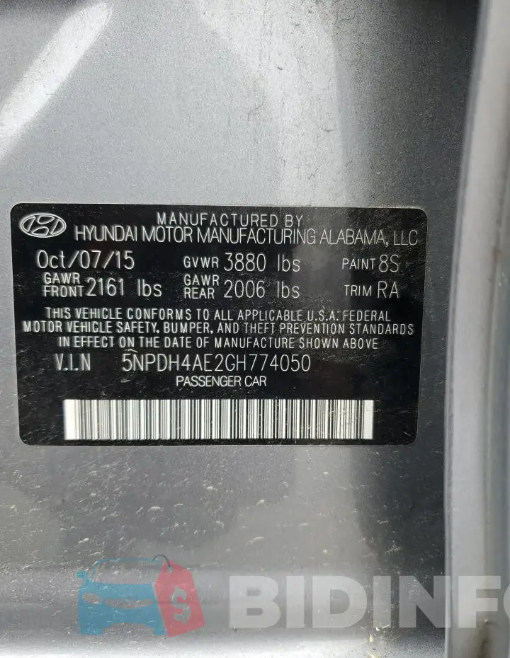 5NPDH4AE2GH774050 Photo# 12