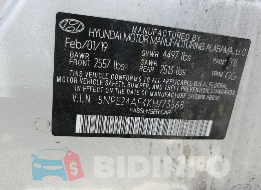 5NPE24AF4KH773568 Photo# 12