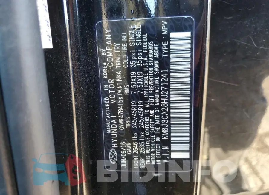 KM8J3CA28HU271241 Photo# 14