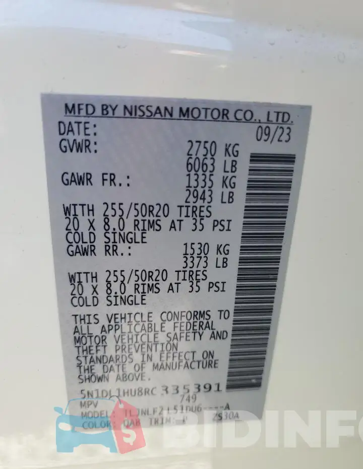 5N1DL1HU8RC335391 Photo# 14