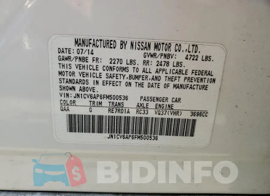 JN1CV6AP6FM500536 Photo# 12