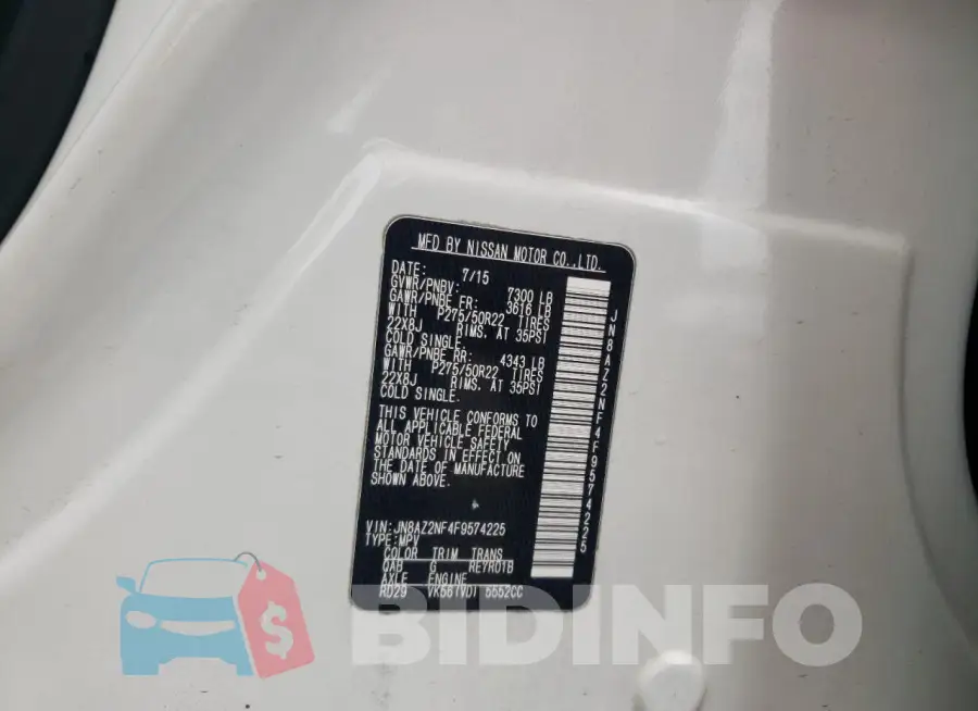 JN8AZ2NF4F9574225 Photo# 13