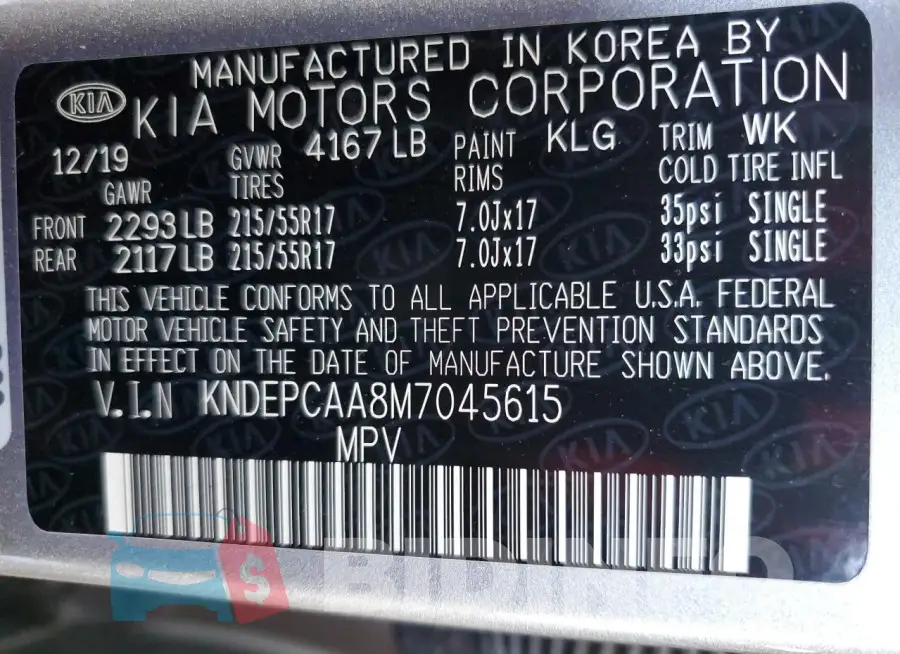 KNDEPCAA8M7045615 Photo# 12