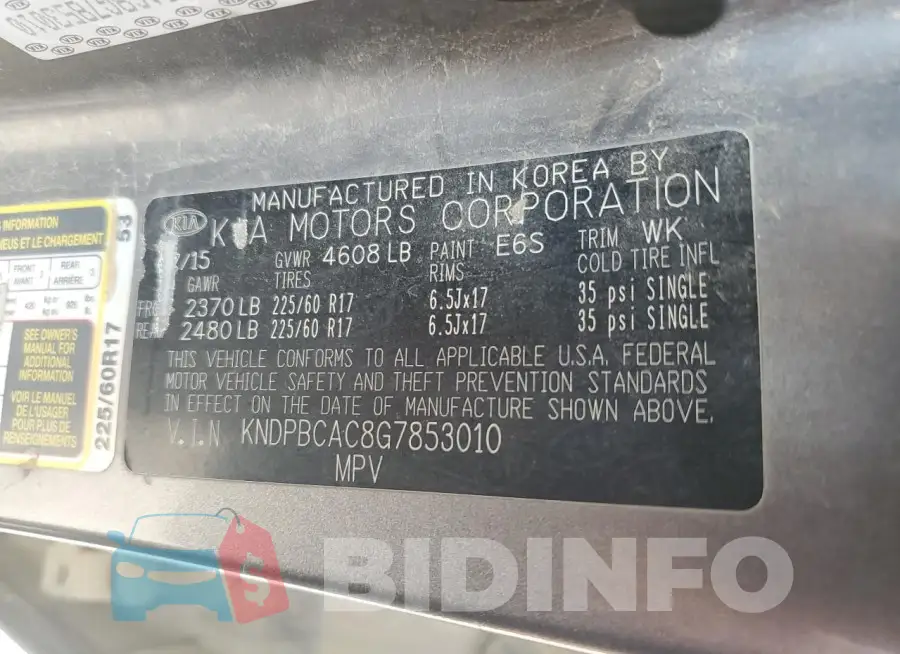 KNDPBCAC8G7853010 Photo# 14