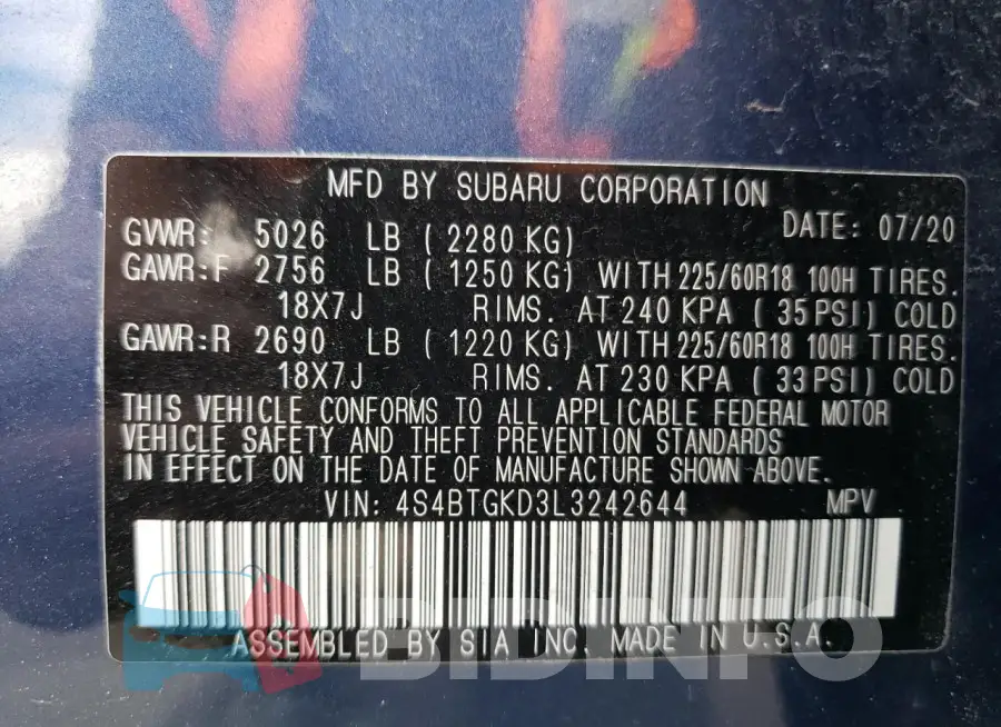 4S4BTGKD3L3242644 Photo# 13