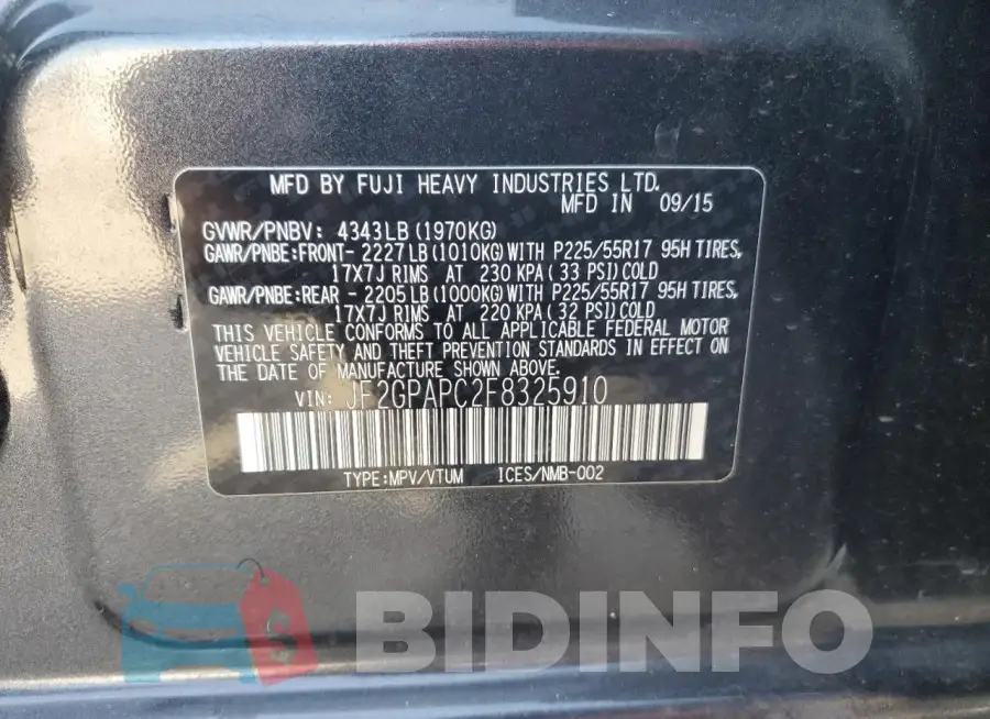 JF2GPAPC2F8325910 Photo# 12