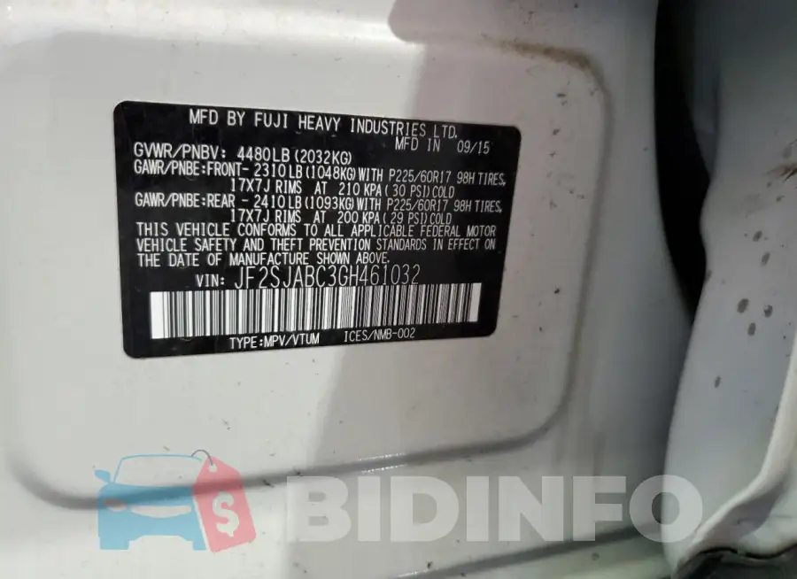 JF2SJABC3GH461032 Photo# 13