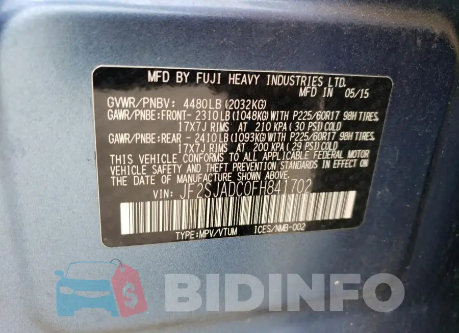 JF2SJADC0FH841702 Photo# 13
