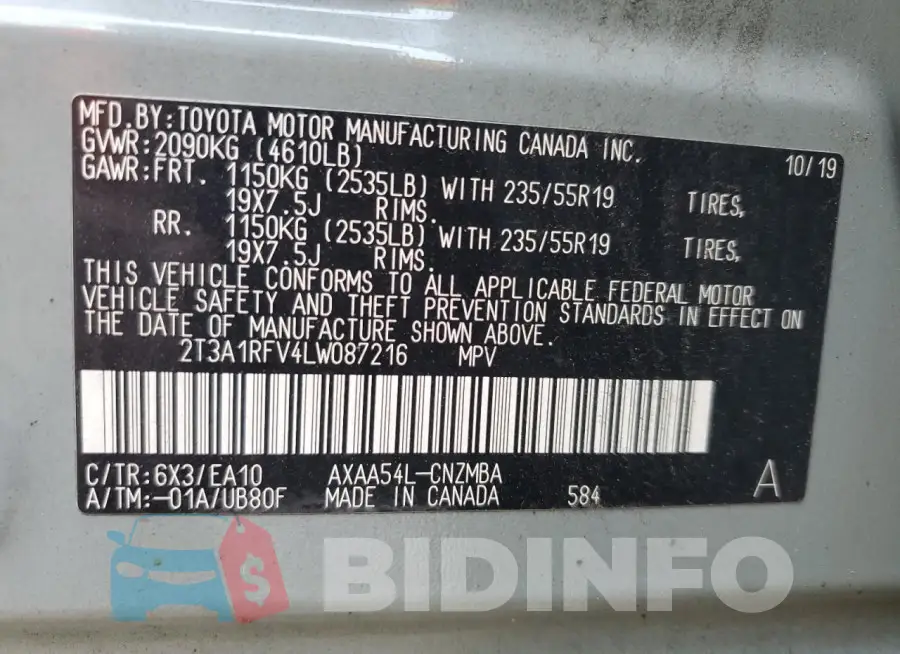 2T3A1RFV4LW087216 Photo# 12