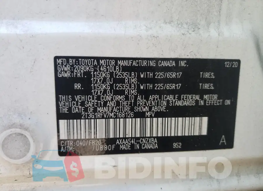 2T3G1RFV7MC168126 Photo# 13