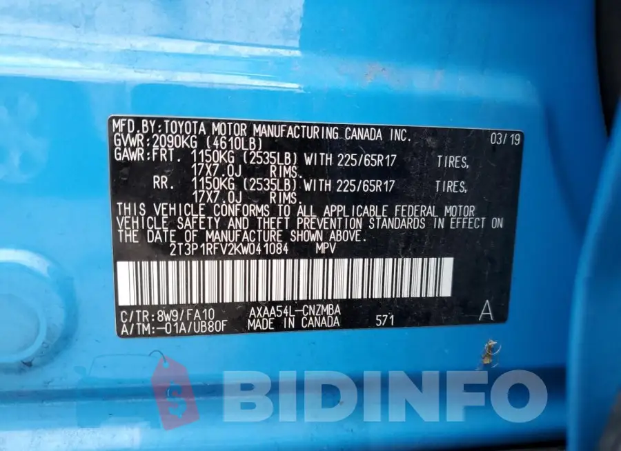 2T3P1RFV2KW041084 Photo# 12