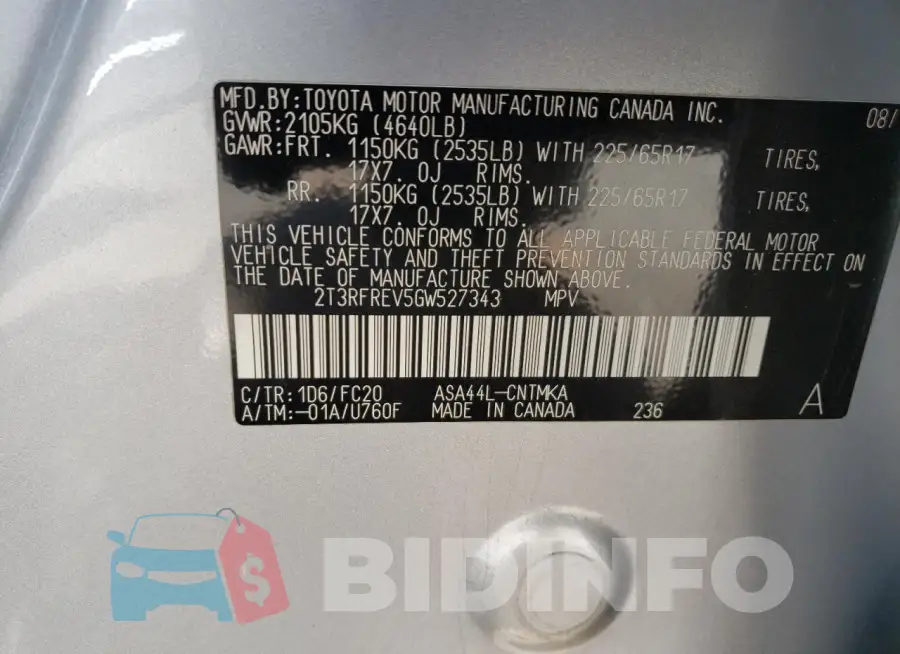 2T3RFREV5GW527343 Photo# 13
