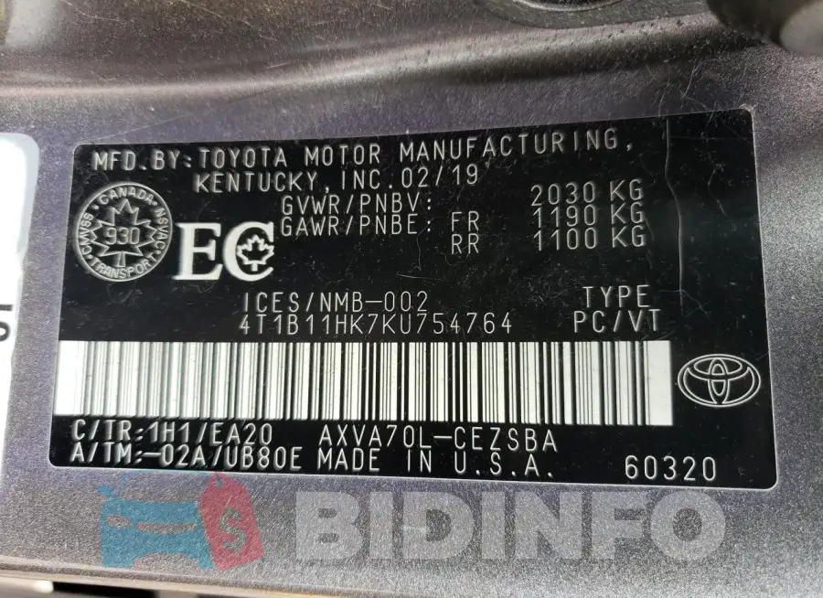 4T1B11HK7KU754764 Photo# 13