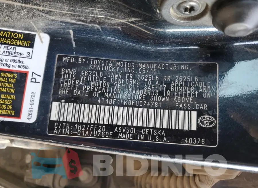 4T1BF1FK0FU074781 Photo# 12