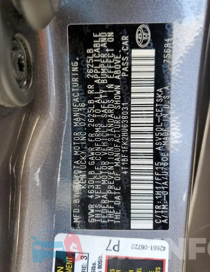 4T1BF1FK2HU638031 Photo# 13