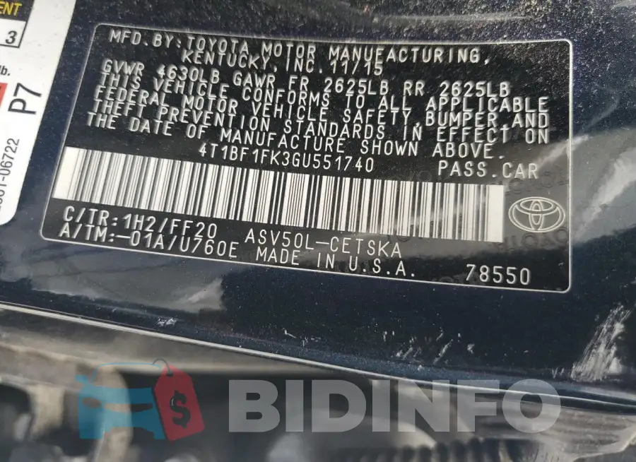 4T1BF1FK3GU551740 Photo# 12