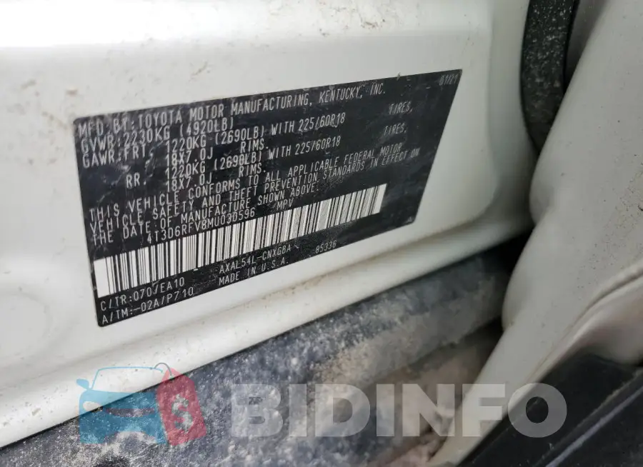 4T3D6RFV8MU030596 Photo# 13